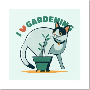 Cat in plants, I love gardening Posters and Art